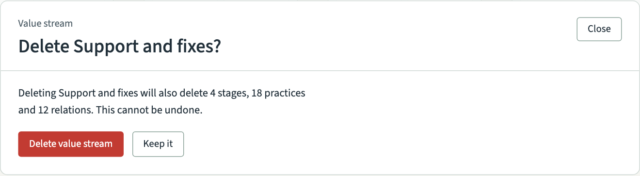 VSTA asking before it deletes a value stream