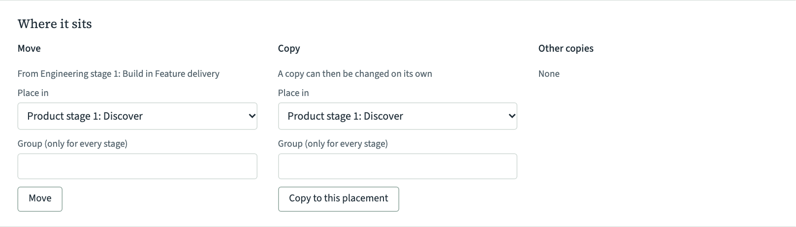 Where it sits, with the Move, Copy and Other copies columns