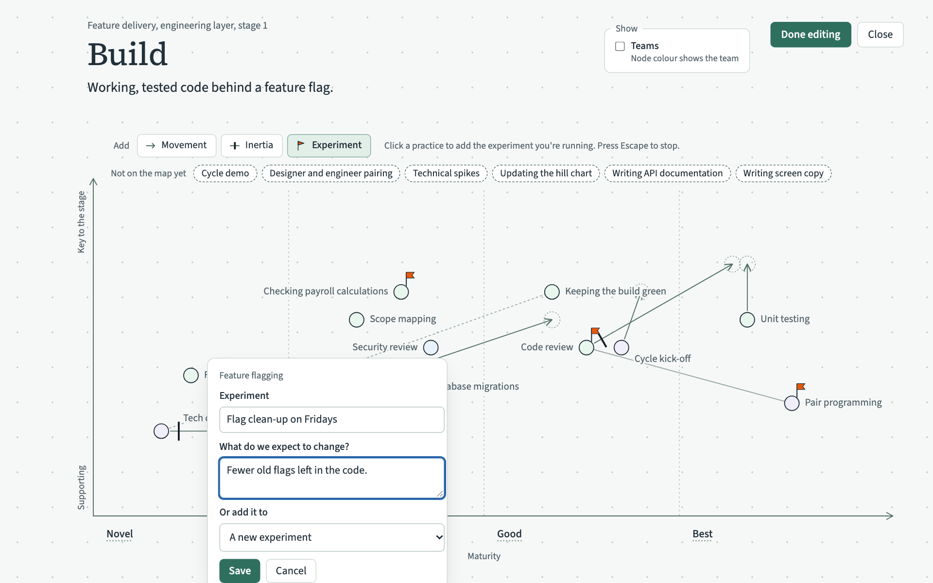 The experiment form, with the choice to add the practice to an experiment already running